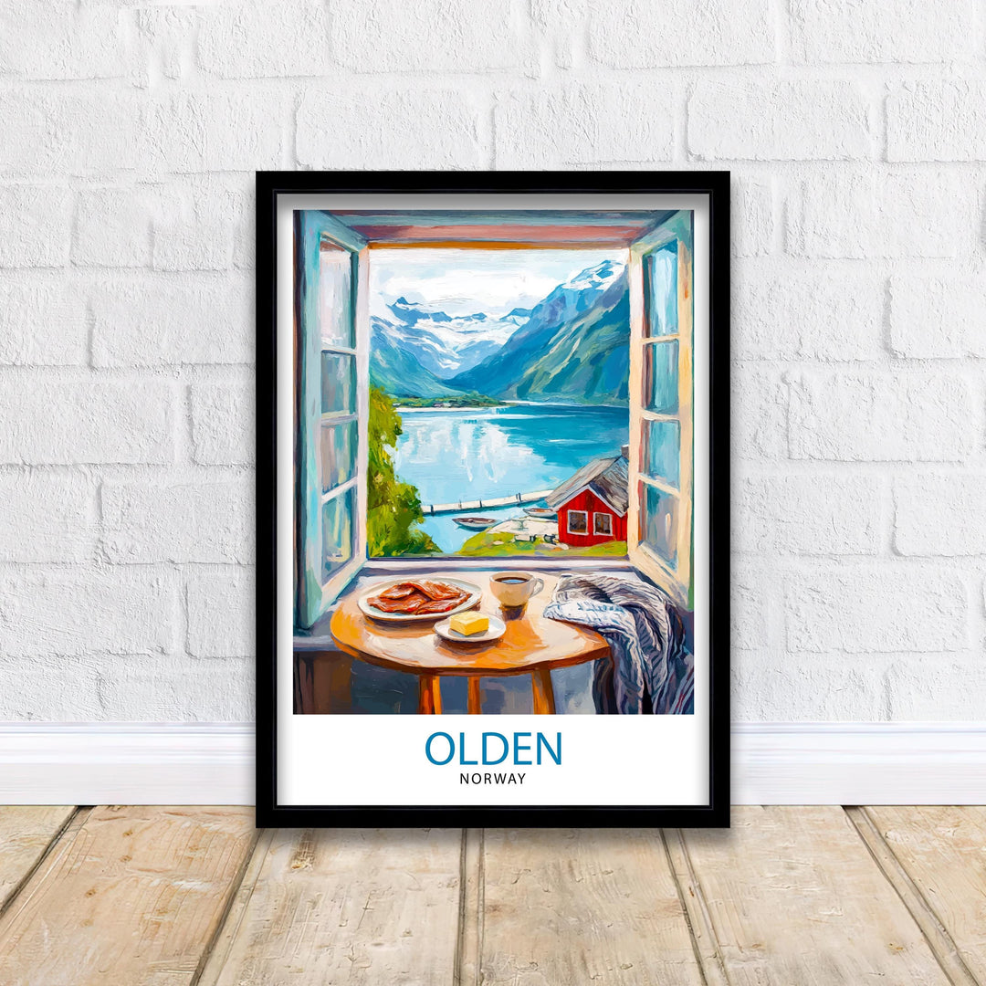 Olden Norway Travel Poster Wall Decor Wall Art Olden Landscape Wall Hanging Home Décor Norwegian Fjords Gift Art Lovers Scenic Print