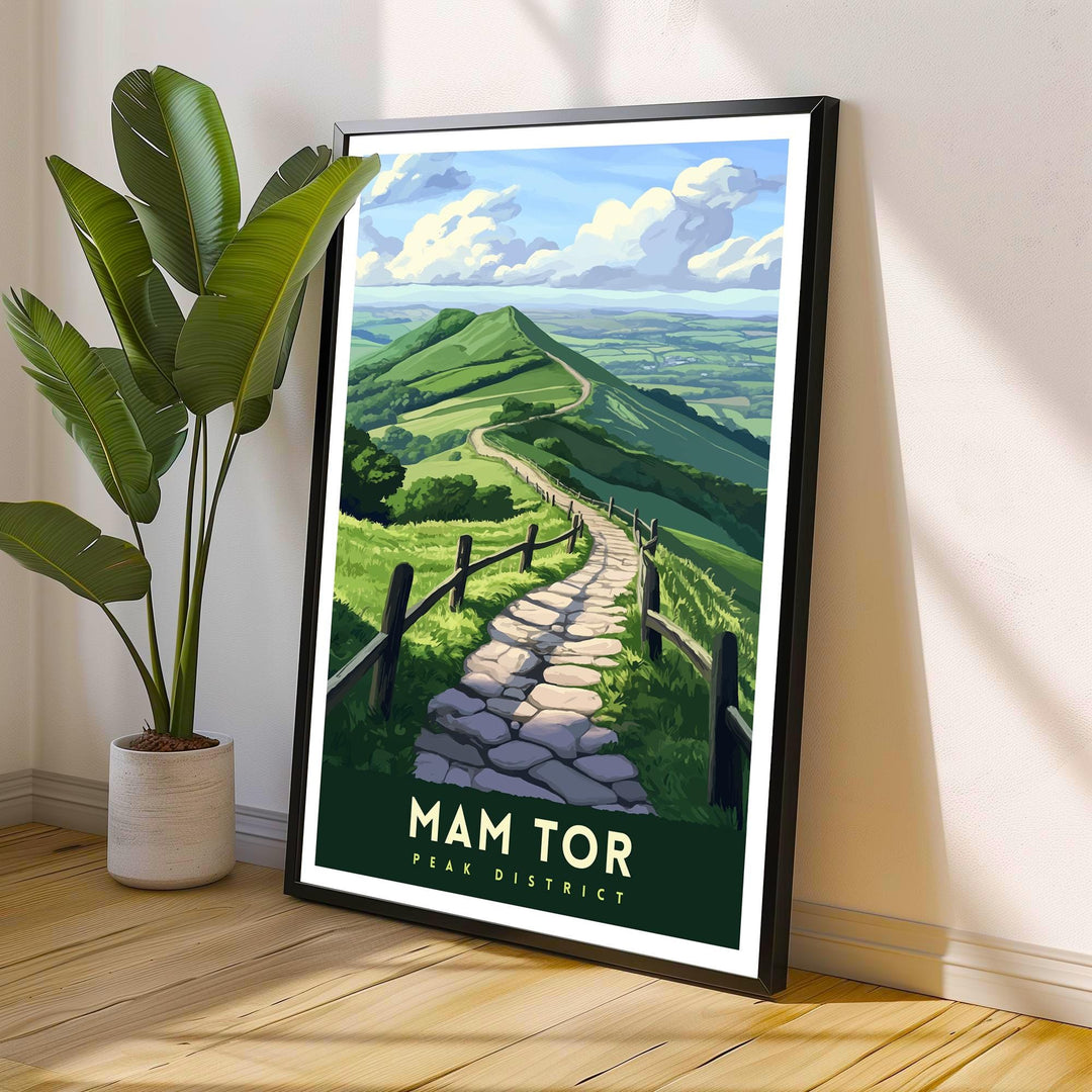 Mam Tor Travel Poster Wall Art Mam Tor Print Peak District Wall Decor Mam Tor Gift Nature Lovers UK Hiking Art