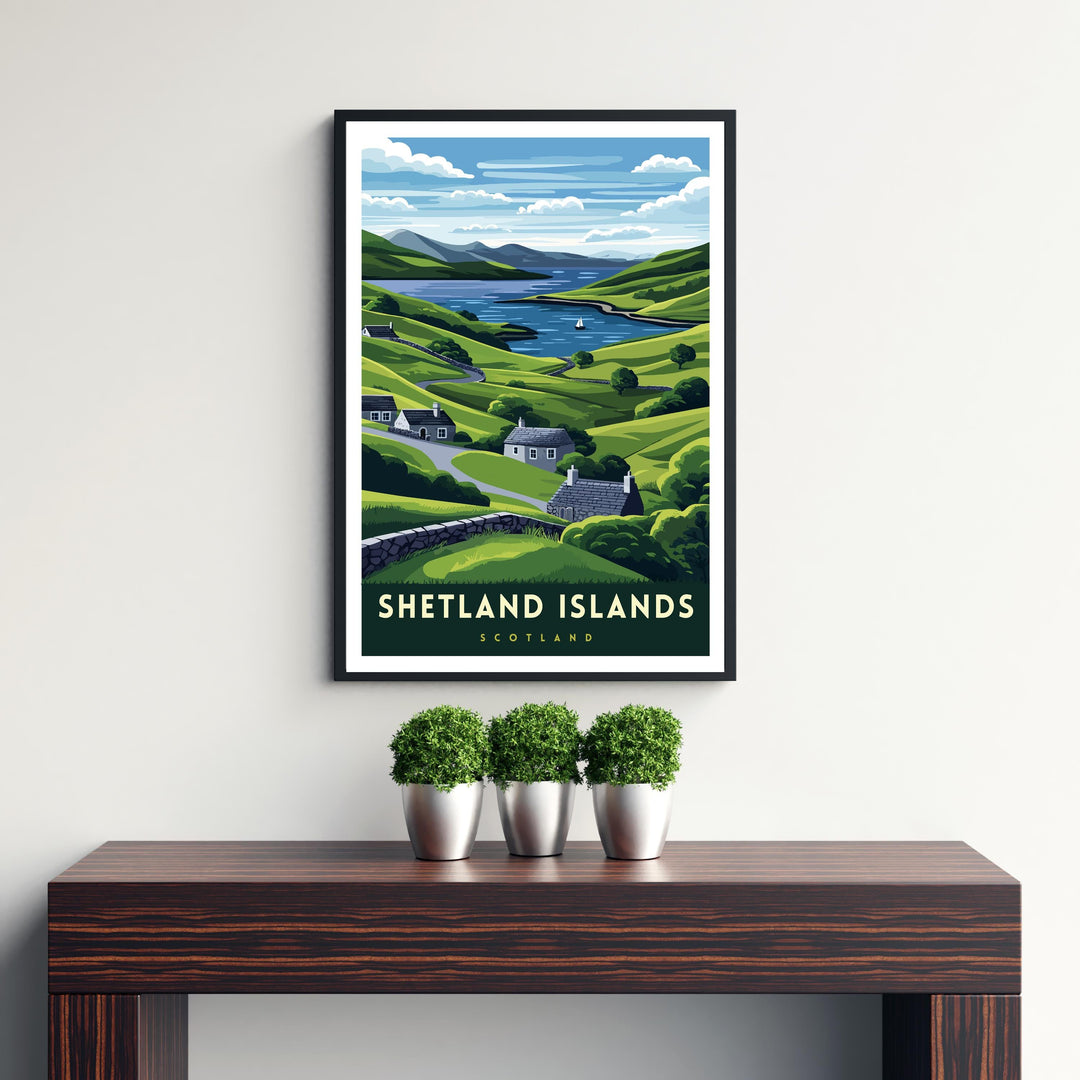 Shetland Islands Travel Poster Wall Art Shetland Islands Print UK Coastal Art Shetland Gift Nature Lover Travel Art