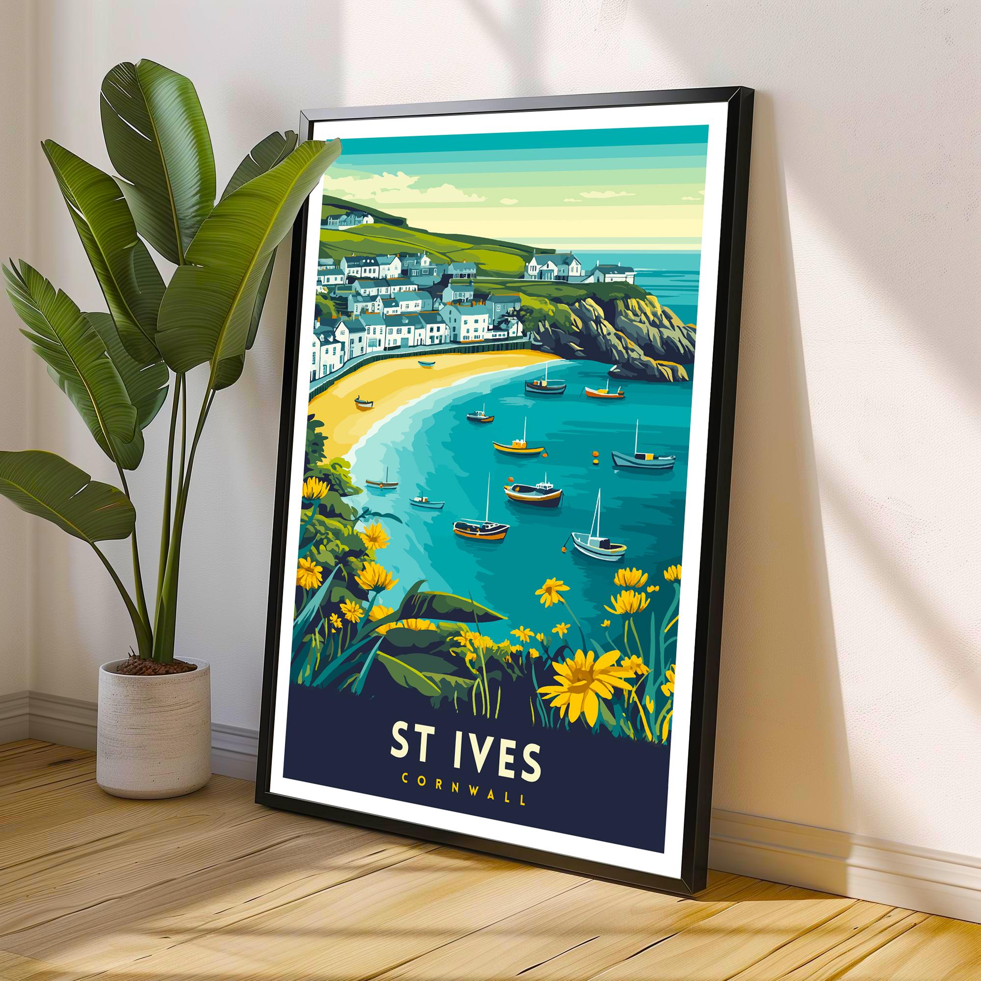 St. Ives Cornwall Travel Poster Wall Art St. Ives Poster Cornwall Coastal Art St. Ives Gift Nature Lovers UK Beach Art