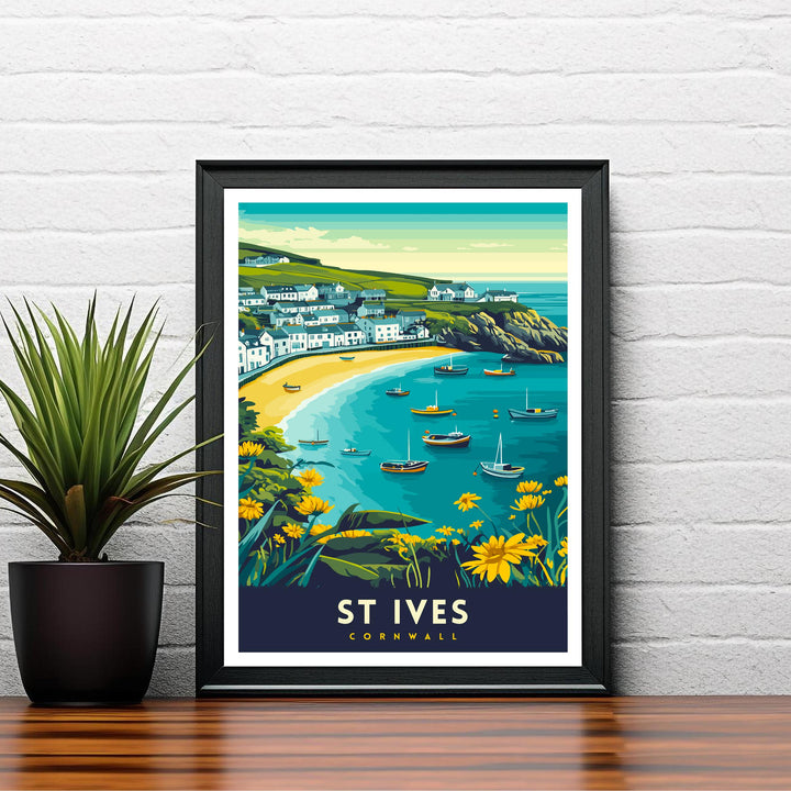 St. Ives Cornwall Travel Poster Wall Art St. Ives Print Cornwall Coastal Art St. Ives Gift Nature Lovers UK Beach Art