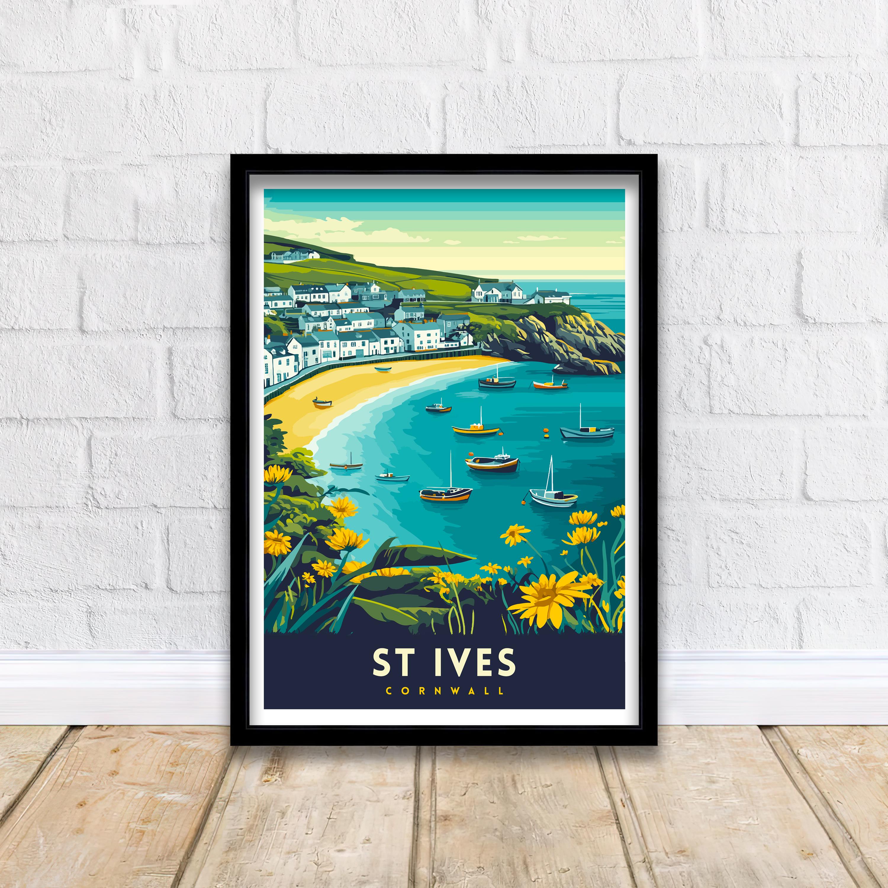 St. Ives Cornwall Travel Poster Wall Art St. Ives Poster Cornwall Coastal Art St. Ives Gift Nature Lovers UK Beach Art