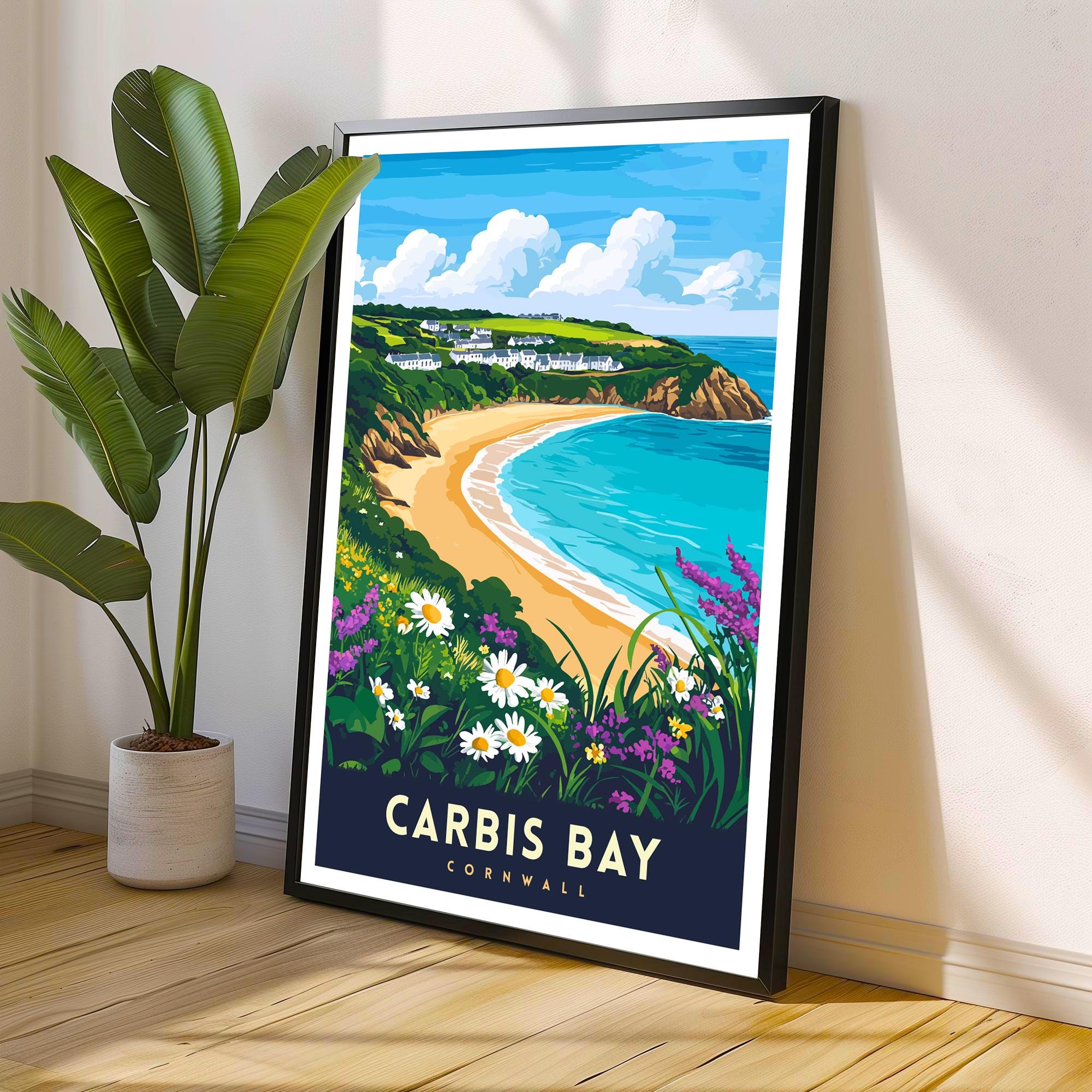 Carbis Bay Cornwall Travel Poster Wall Art Carbis Bay Poster Cornwall Coastal Art Carbis Bay Gift Nature Lover Art