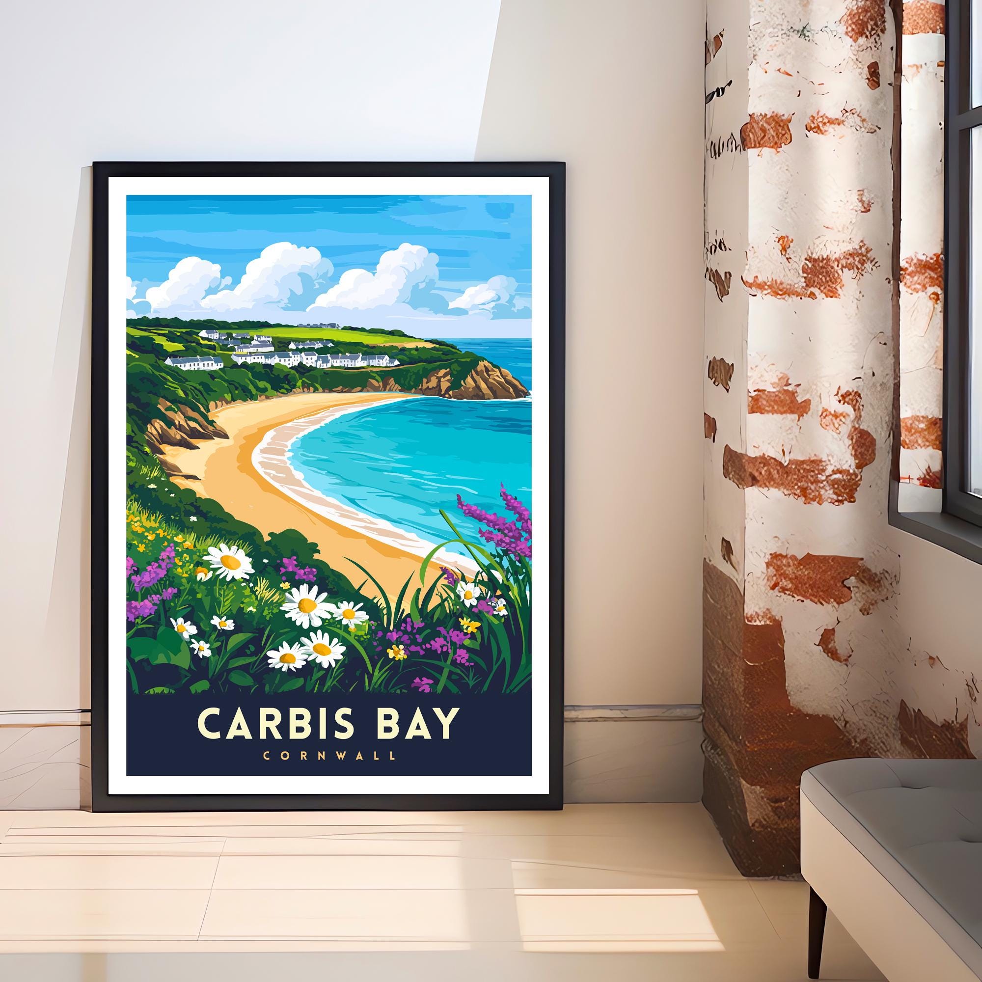 Carbis Bay Cornwall Travel Poster Wall Art Carbis Bay Poster Cornwall Coastal Art Carbis Bay Gift Nature Lover Art