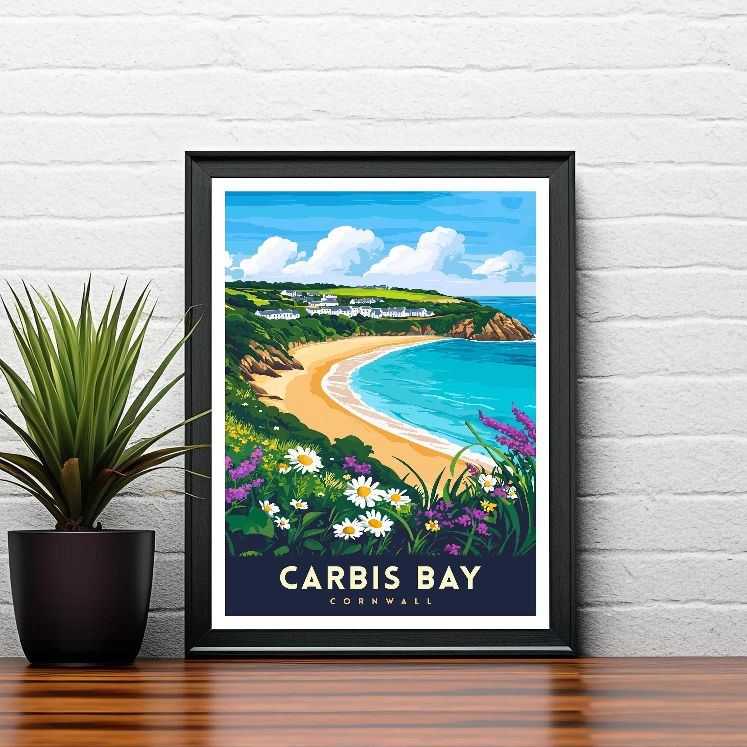 Carbis Bay Cornwall Travel Poster Wall Art Carbis Bay Poster Cornwall Coastal Art Carbis Bay Gift Nature Lover Art