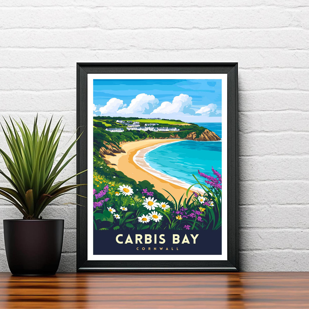 Carbis Bay Cornwall Travel Poster – Coastal Wall Art for Nature Lovers