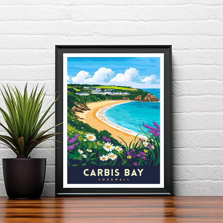 Carbis Bay Cornwall Travel Poster – Coastal Wall Art for Nature Lovers