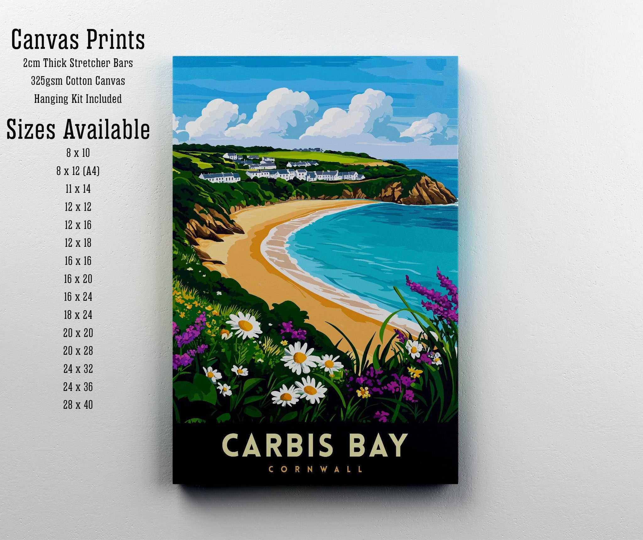Carbis Bay Cornwall Travel Poster Wall Art Carbis Bay Poster Cornwall Coastal Art Carbis Bay Gift Nature Lover Art