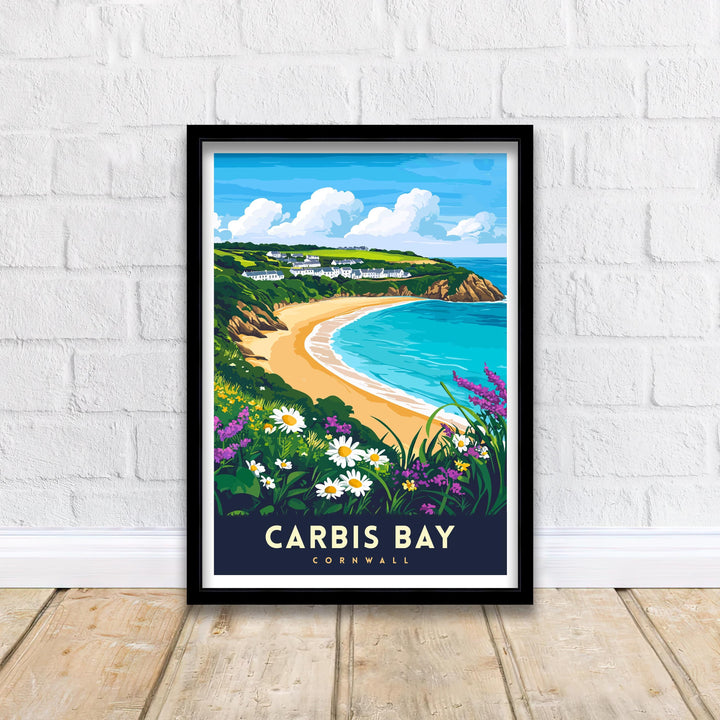 Carbis Bay Cornwall Travel Poster – Coastal Wall Art for Nature Lovers