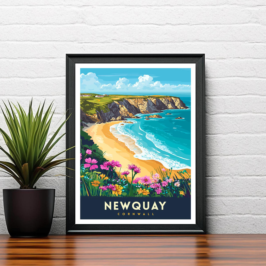 Newquay Cornwall Travel Poster – Coastal Beach Wall Art