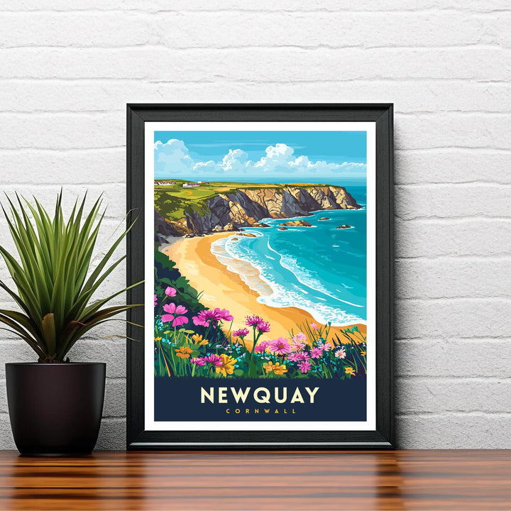 Newquay Cornwall Travel Poster Wall Art Newquay Print Cornwall Beach Art Newquay Gift Coastal Art UK Beach Lover Art