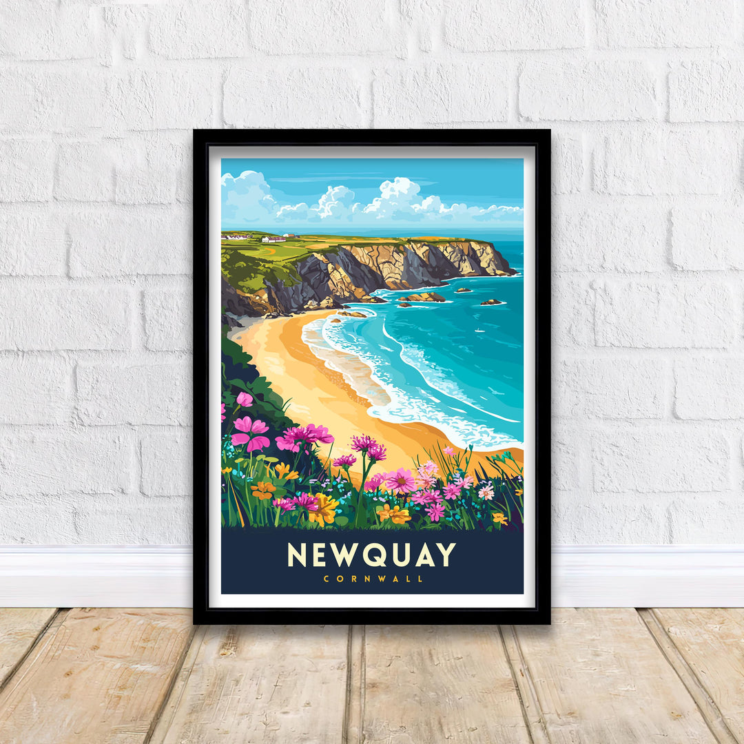 Newquay Cornwall Travel Poster Wall Art Newquay Print Cornwall Beach Art Newquay Gift Coastal Art UK Beach Lover Art