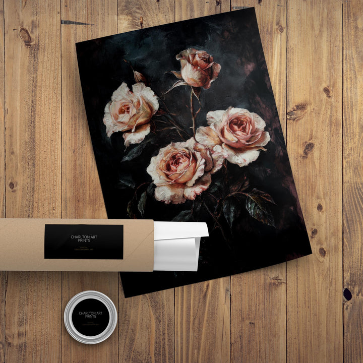 Gothic Style Blooming Roses Poster Dark Floral Wall Art Vintage Botanical Print for Living Room Bedroom or Gallery Wall Elegant Moody Décor