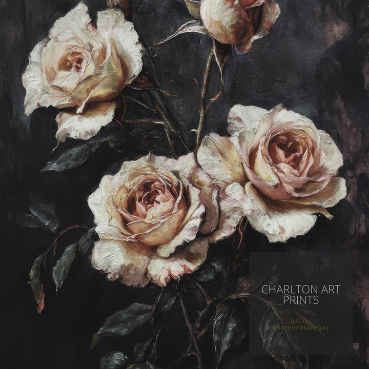 Gothic Style Blooming Roses Poster Dark Floral Wall Art Vintage Botanical Print for Living Room Bedroom or Gallery Wall Elegant Moody Décor