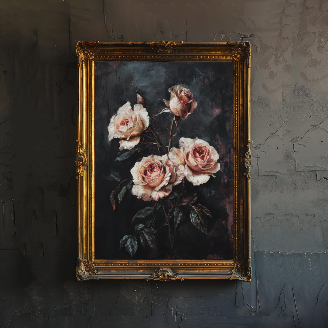 Gothic Style Blooming Roses Poster Dark Floral Wall Art Vintage Botanical Print for Living Room Bedroom or Gallery Wall Elegant Moody Décor