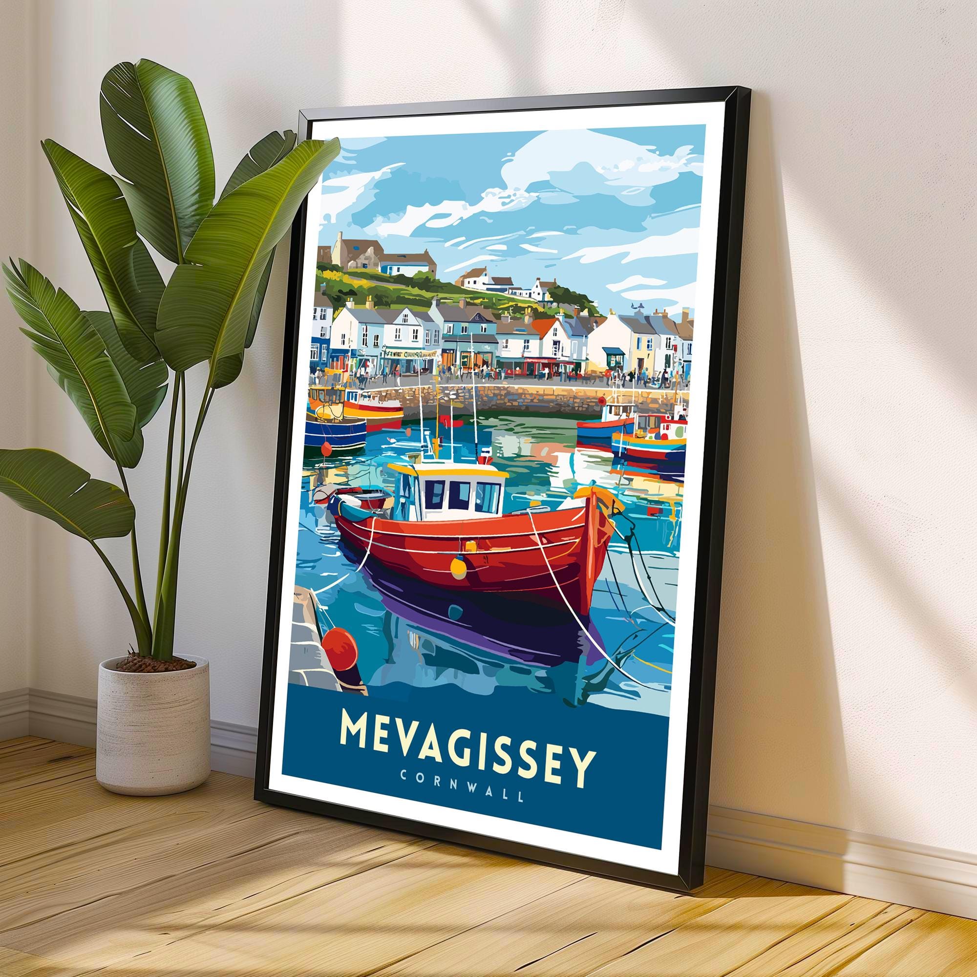 Mevagissey Cornwall Travel Poster Wall Art Mevagissey Poster Cornwall Coastal Art Fishing Village Art Mevagissey Gift