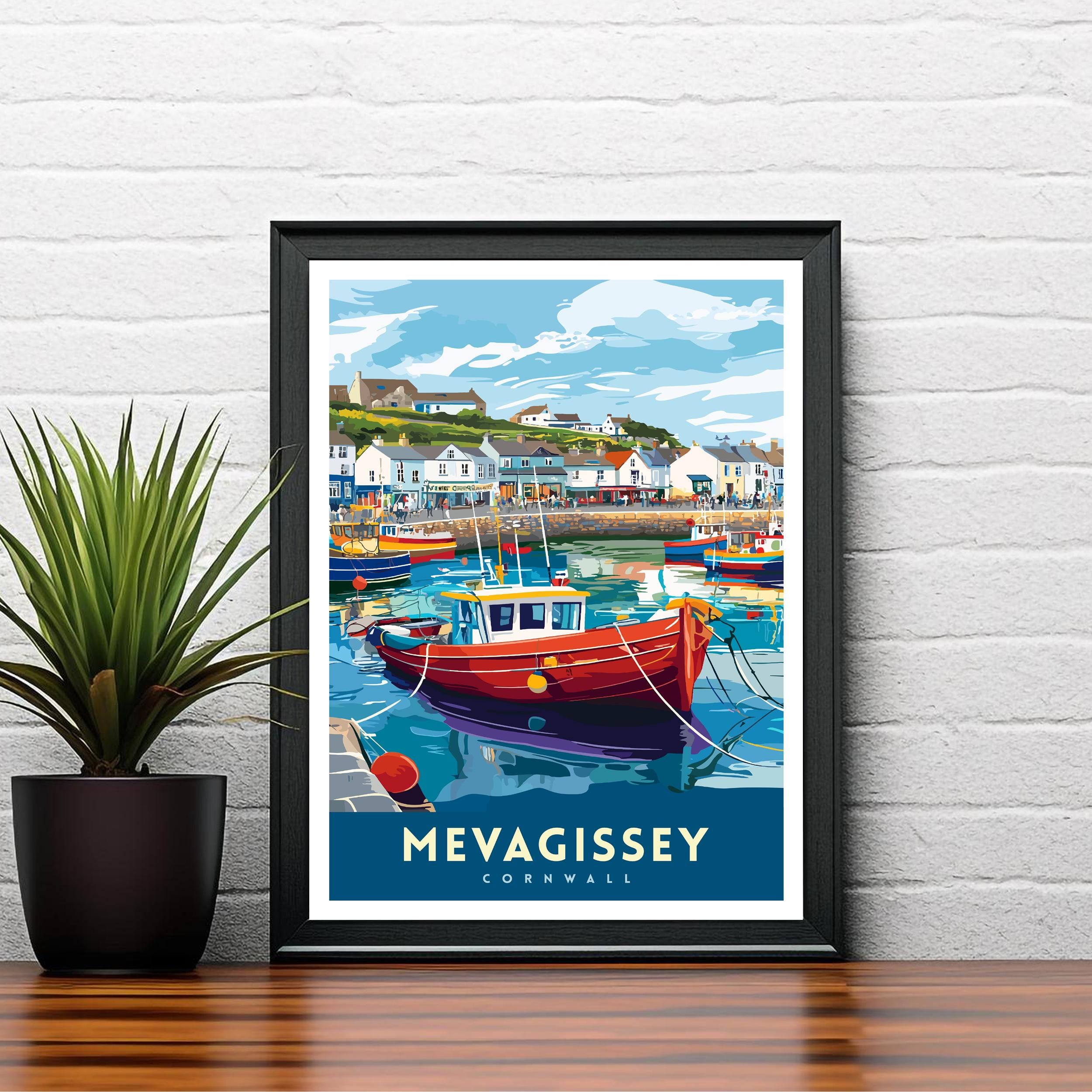 Mevagissey Cornwall Travel Poster Wall Art Mevagissey Poster Cornwall Coastal Art Fishing Village Art Mevagissey Gift