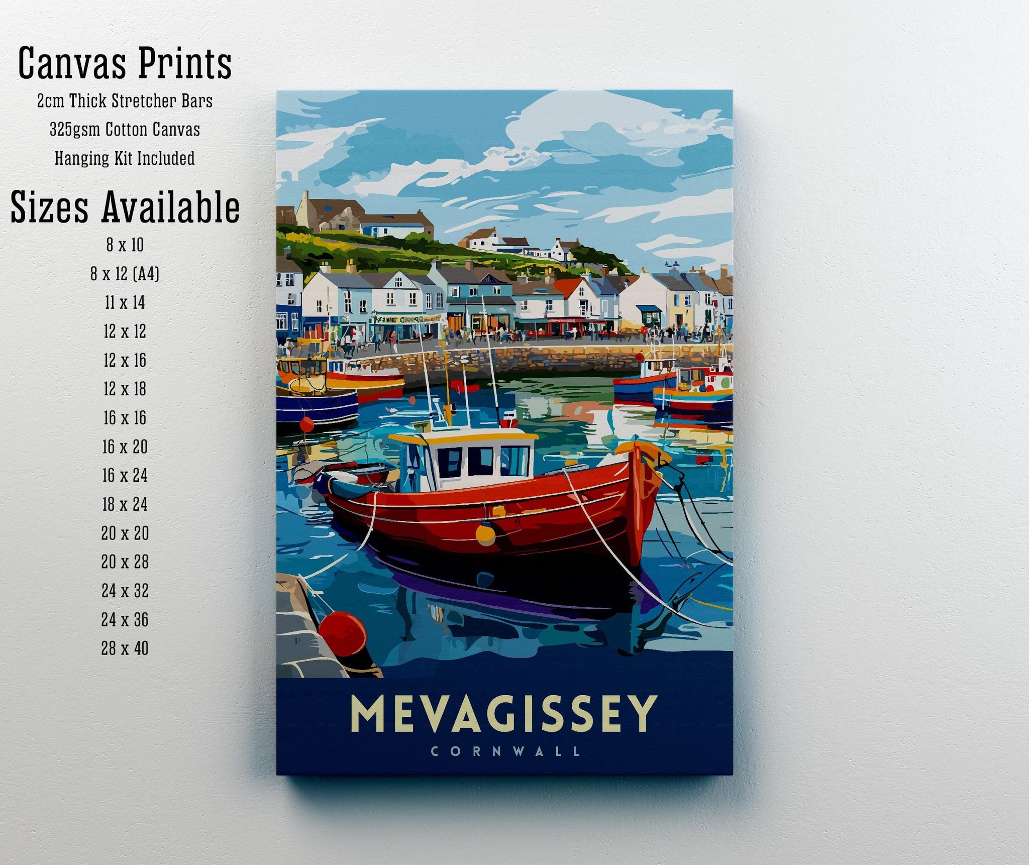 Mevagissey Cornwall Travel Poster Wall Art Mevagissey Poster Cornwall Coastal Art Fishing Village Art Mevagissey Gift