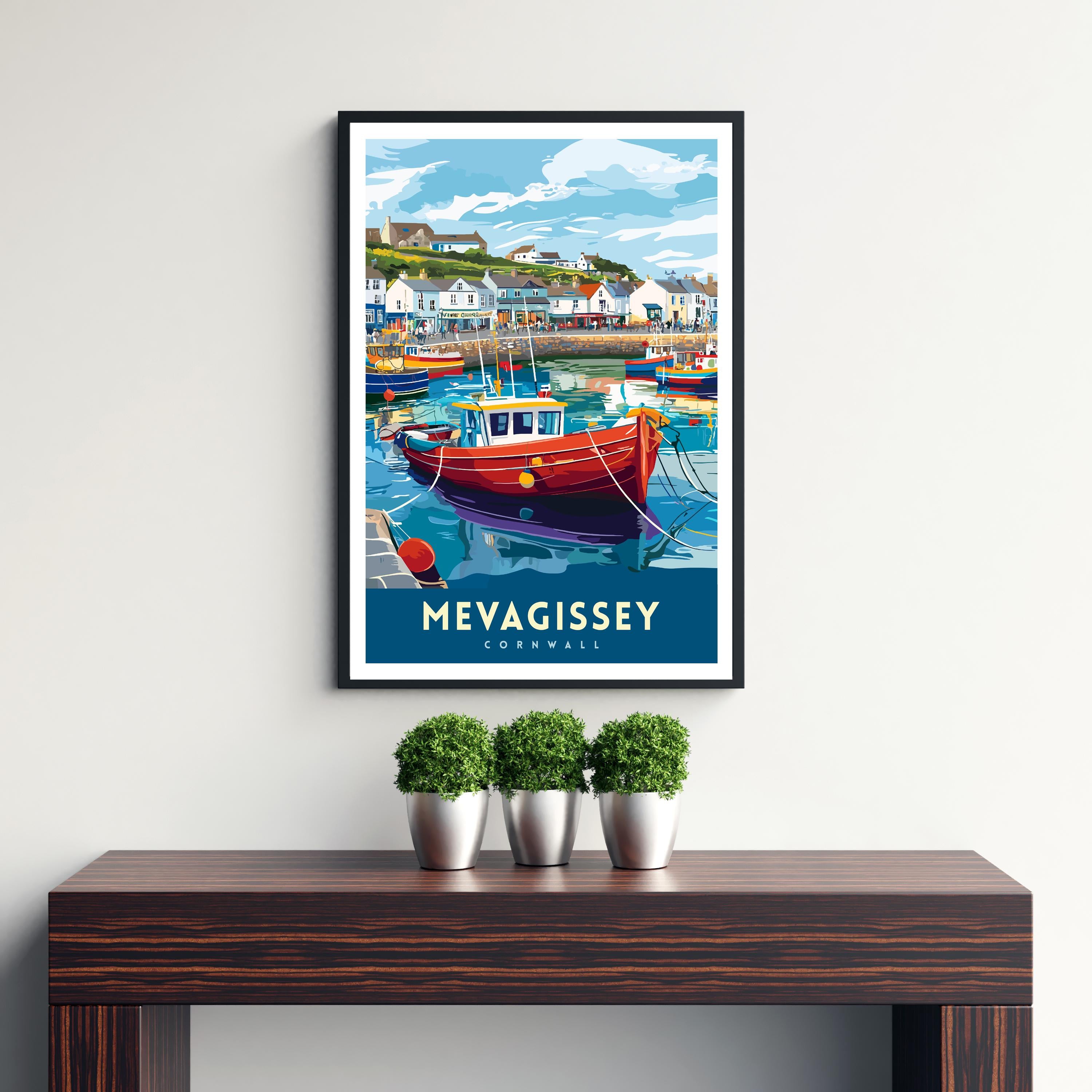 Mevagissey Cornwall Travel Poster Wall Art Mevagissey Poster Cornwall Coastal Art Fishing Village Art Mevagissey Gift