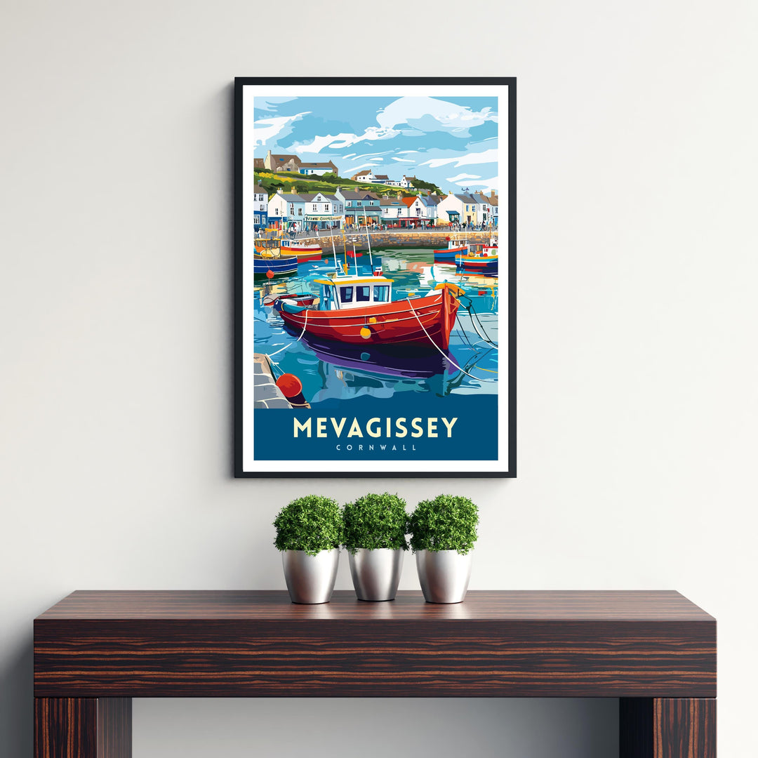 Mevagissey Cornwall Travel Poster – Coastal Fishing Village Wall Art