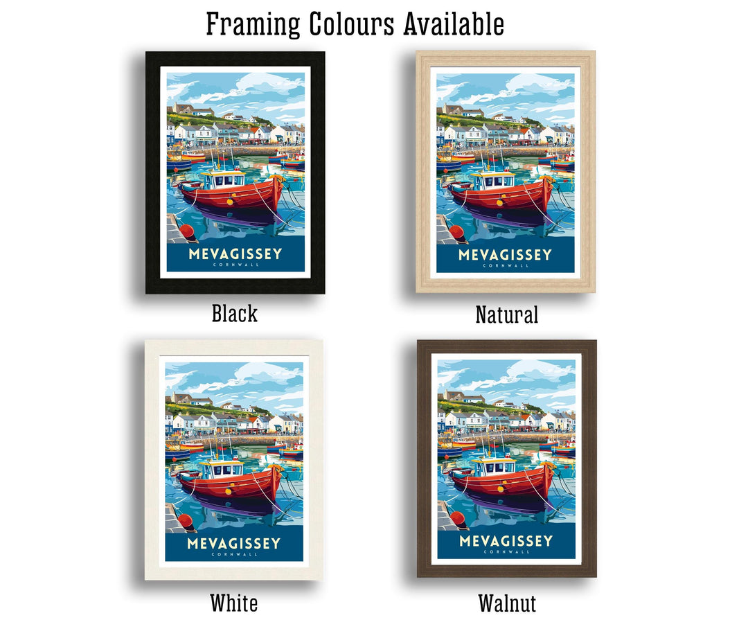 Mevagissey Cornwall Travel Poster – Coastal Fishing Village Wall Art