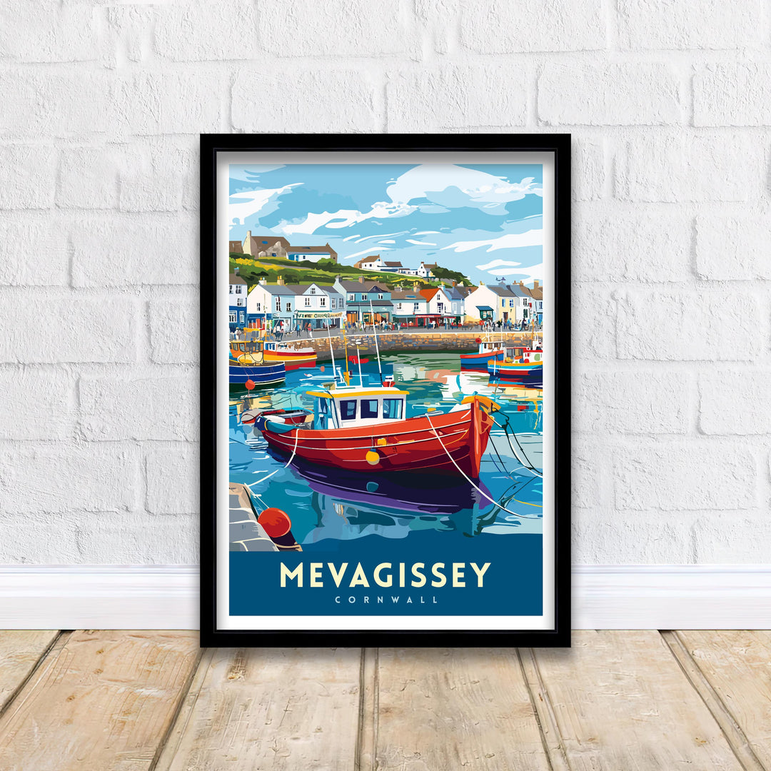 Mevagissey Cornwall Travel Poster – Coastal Fishing Village Wall Art