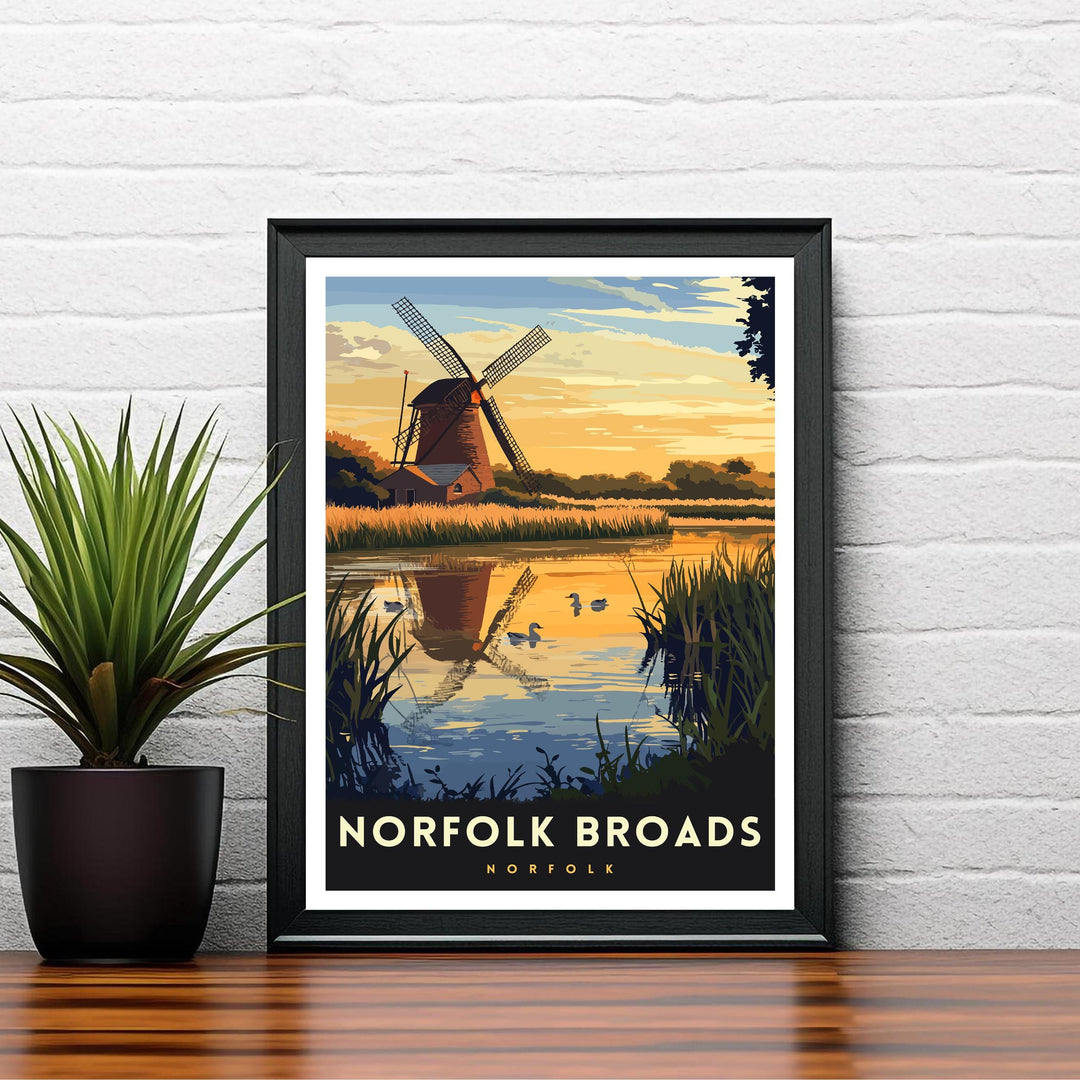 Norfolk Broads Travel Poster Wall Art UK Waterways Art Norfolk Broads Print Nature Lover Gift Boat Art River Landscape UK Countryside