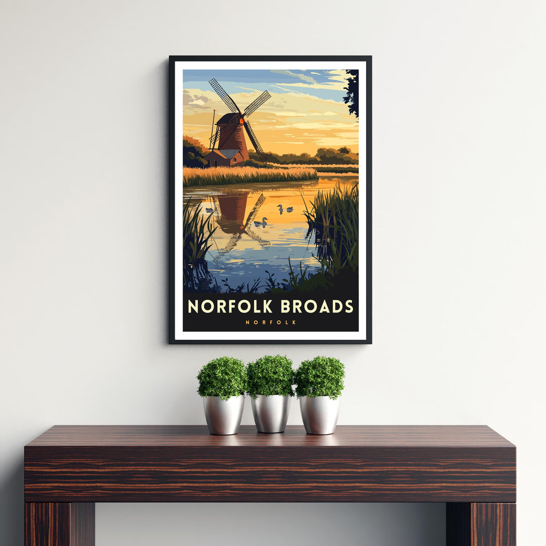 Norfolk Broads Travel Poster Wall Art UK Waterways Art Norfolk Broads Print Nature Lover Gift Boat Art River Landscape UK Countryside