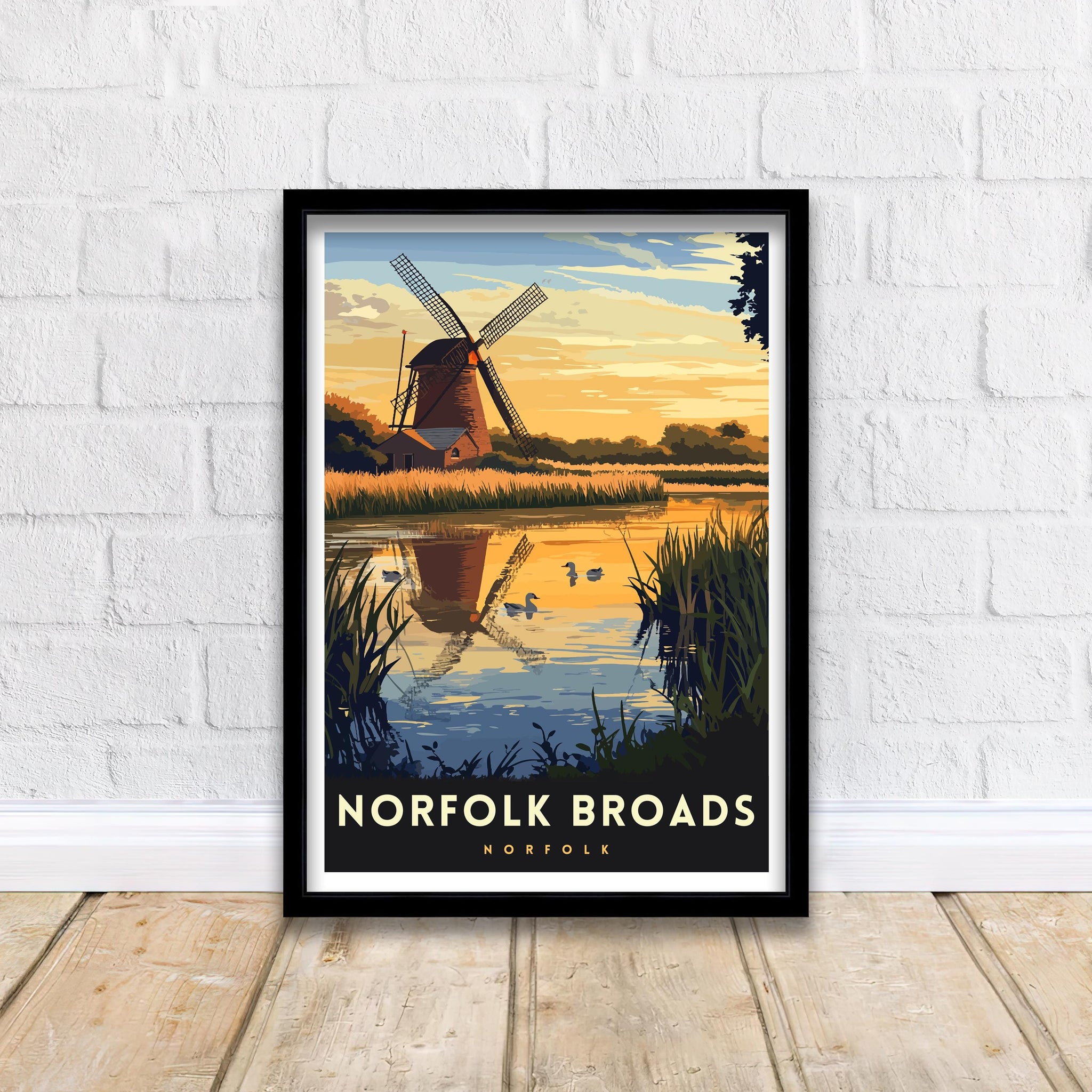 Norfolk Broads Travel Poster Wall Art UK Waterways Art Norfolk Broads Poster Nature Lover Gift Boat Art River Landscape UK Countryside