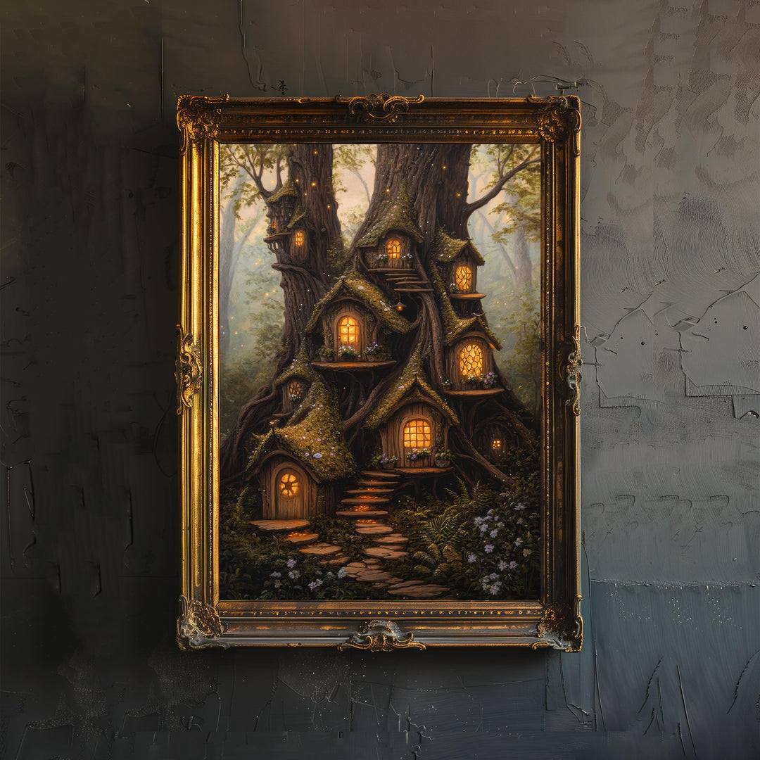 Fairy House Cottagecore Poster Enchanted Woodland Wall Art Vintage Nature Print for Living Room Bedroom or Gallery Wall Whimsical Home Décor