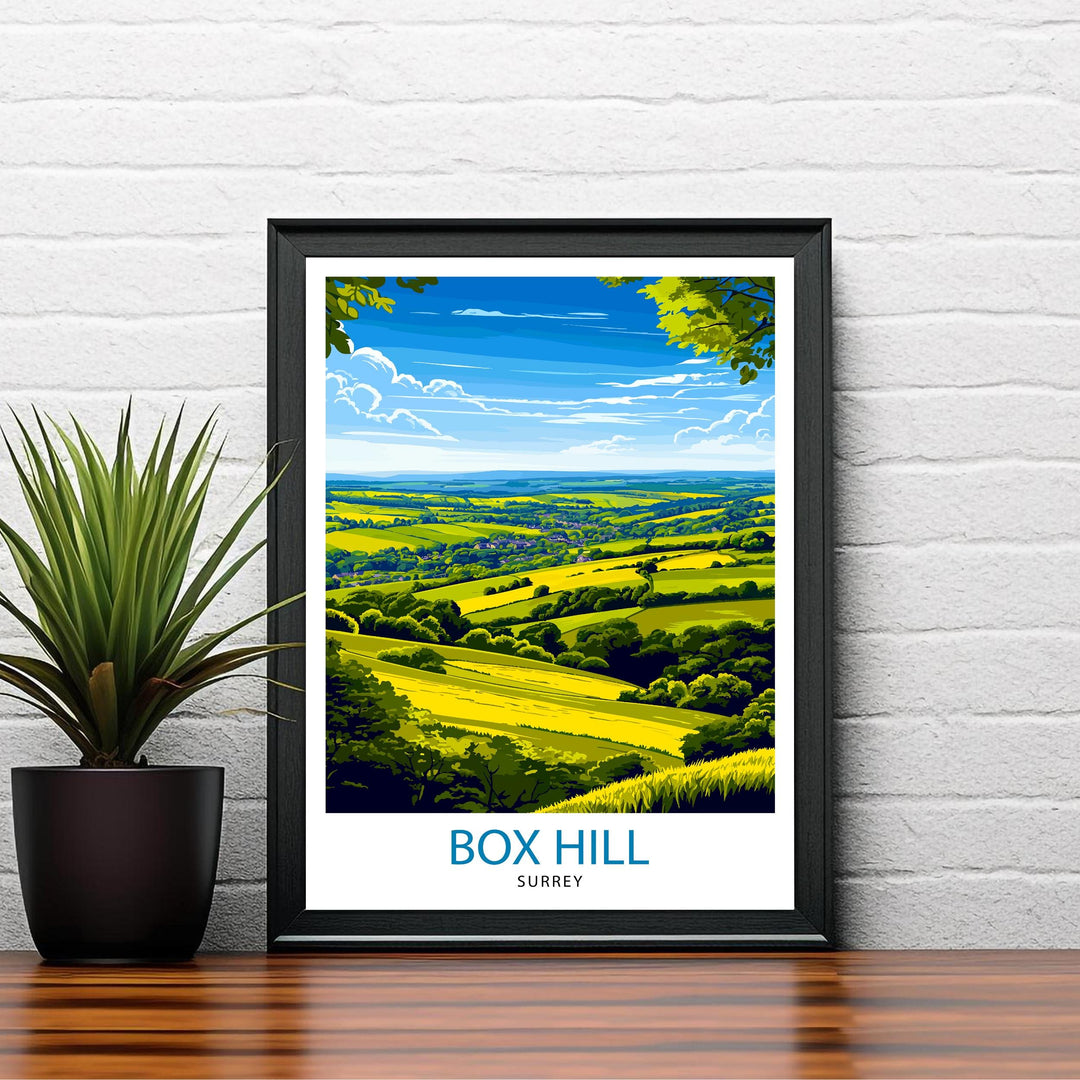 Box Hill Surrey Travel Poster – Scenic UK Countryside & Hiking Wall Art