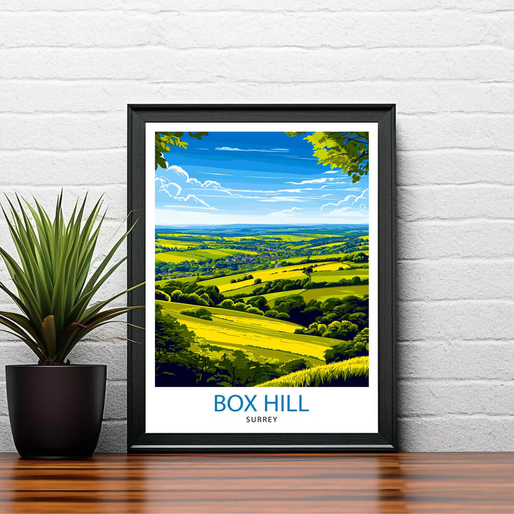 Box Hill Surrey Travel Poster – Scenic UK Countryside & Hiking Wall Art