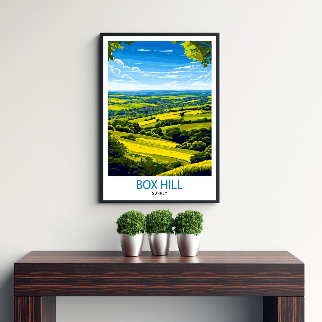 Box Hill Surrey Travel Poster – Scenic UK Countryside & Hiking Wall Art