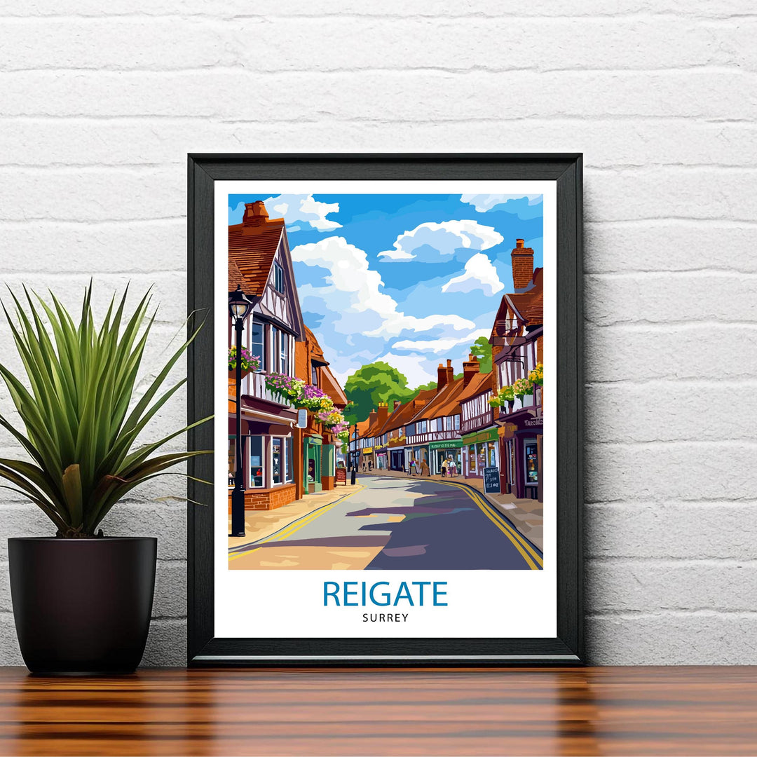 Reigate Surrey Travel Poster Wall Art Reigate Print Surrey Hills Art Nature Lover Gift Scenic Views Hiking UK Countryside Poster