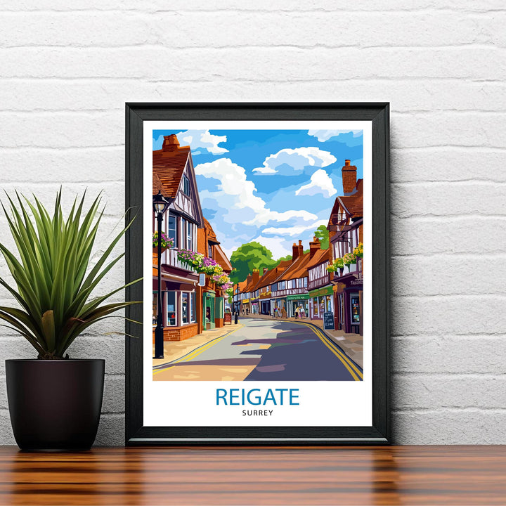 Reigate Surrey Travel Poster – Scenic Surrey Hills & UK Countryside Wall Art