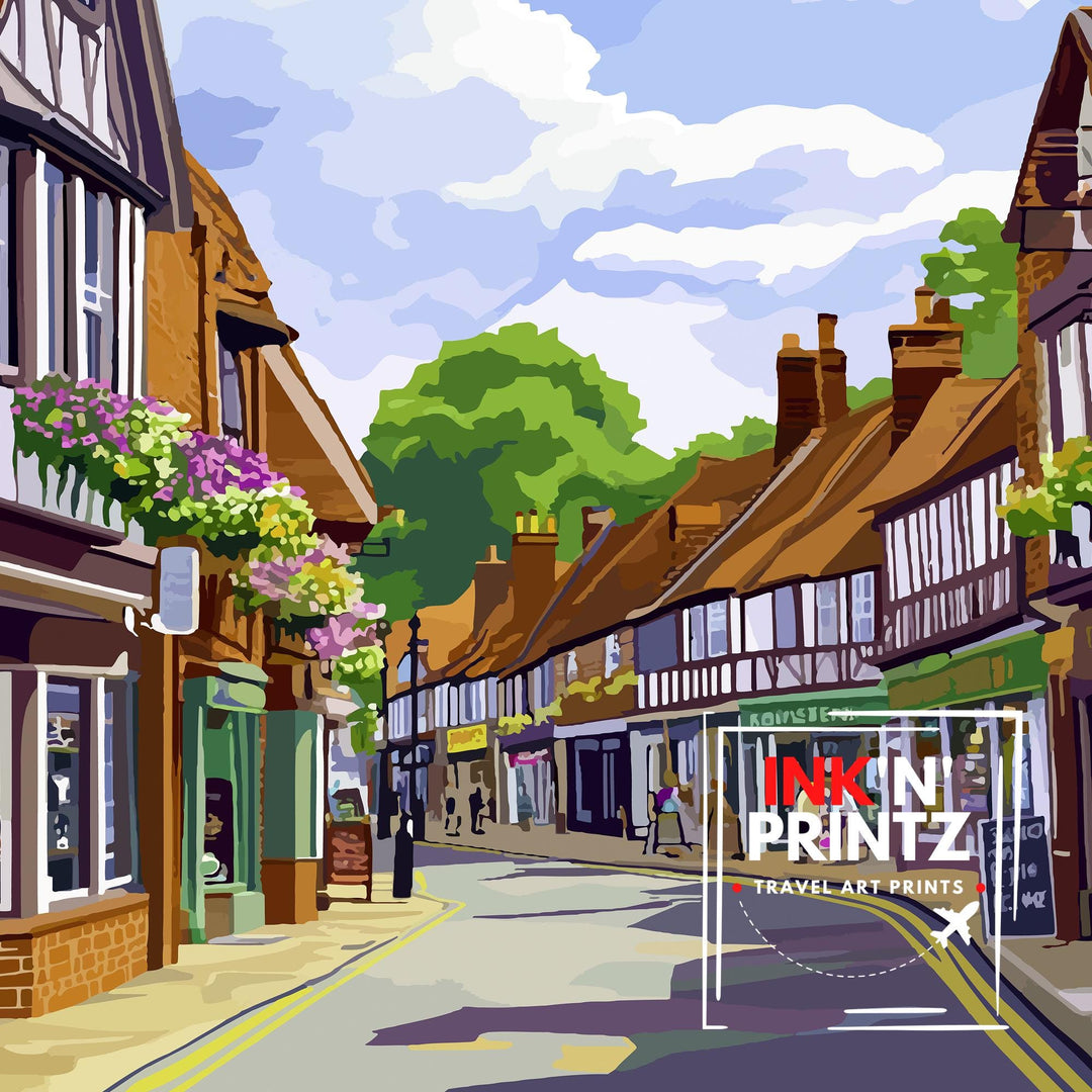 Reigate Surrey Travel Poster – Scenic Surrey Hills & UK Countryside Wall Art