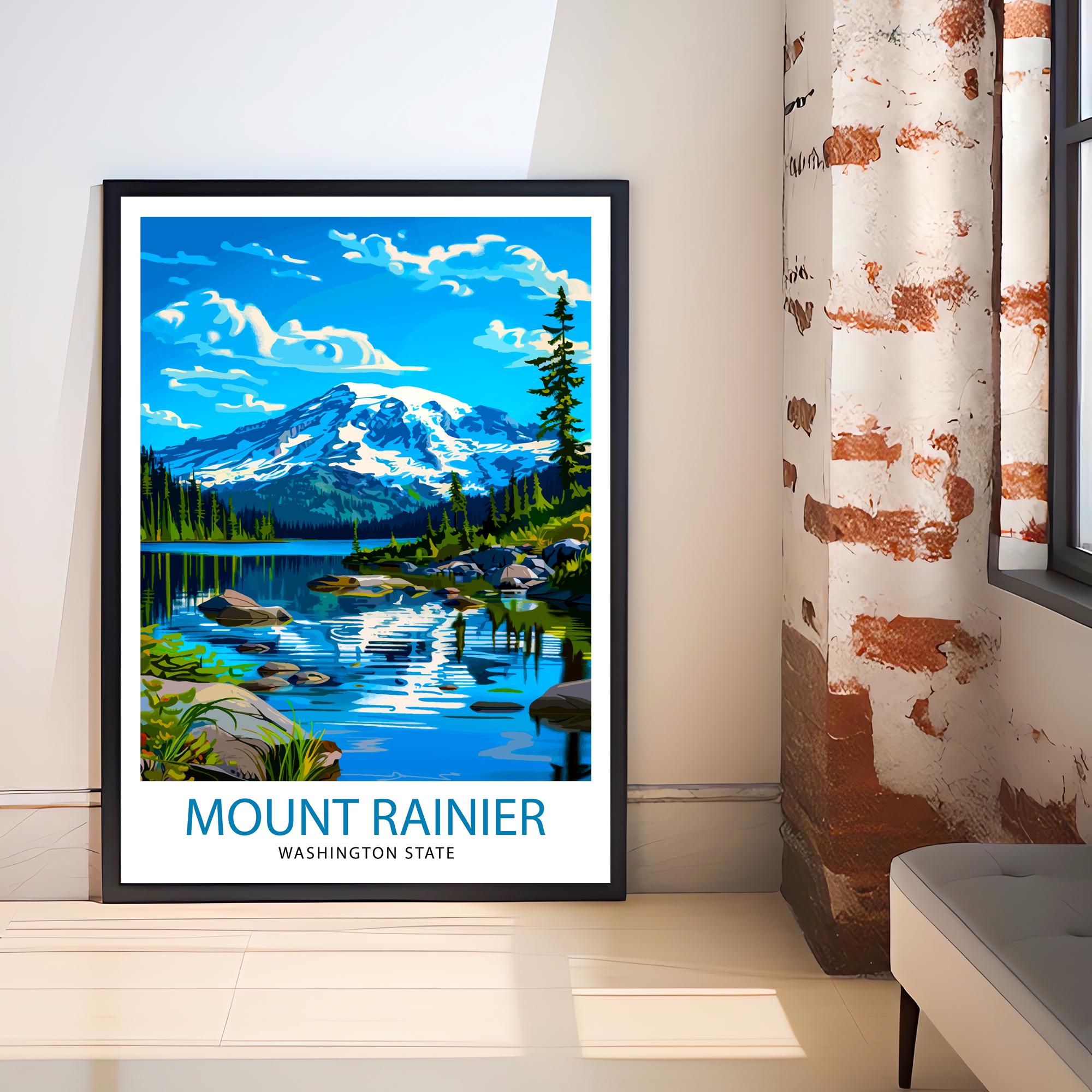 Mt. Rainier Travel Print Wall Decor Wall Art Rainier Landscape Wall Hanging Home Décor Pacific Northwest Gift Art Lovers Scenic Print