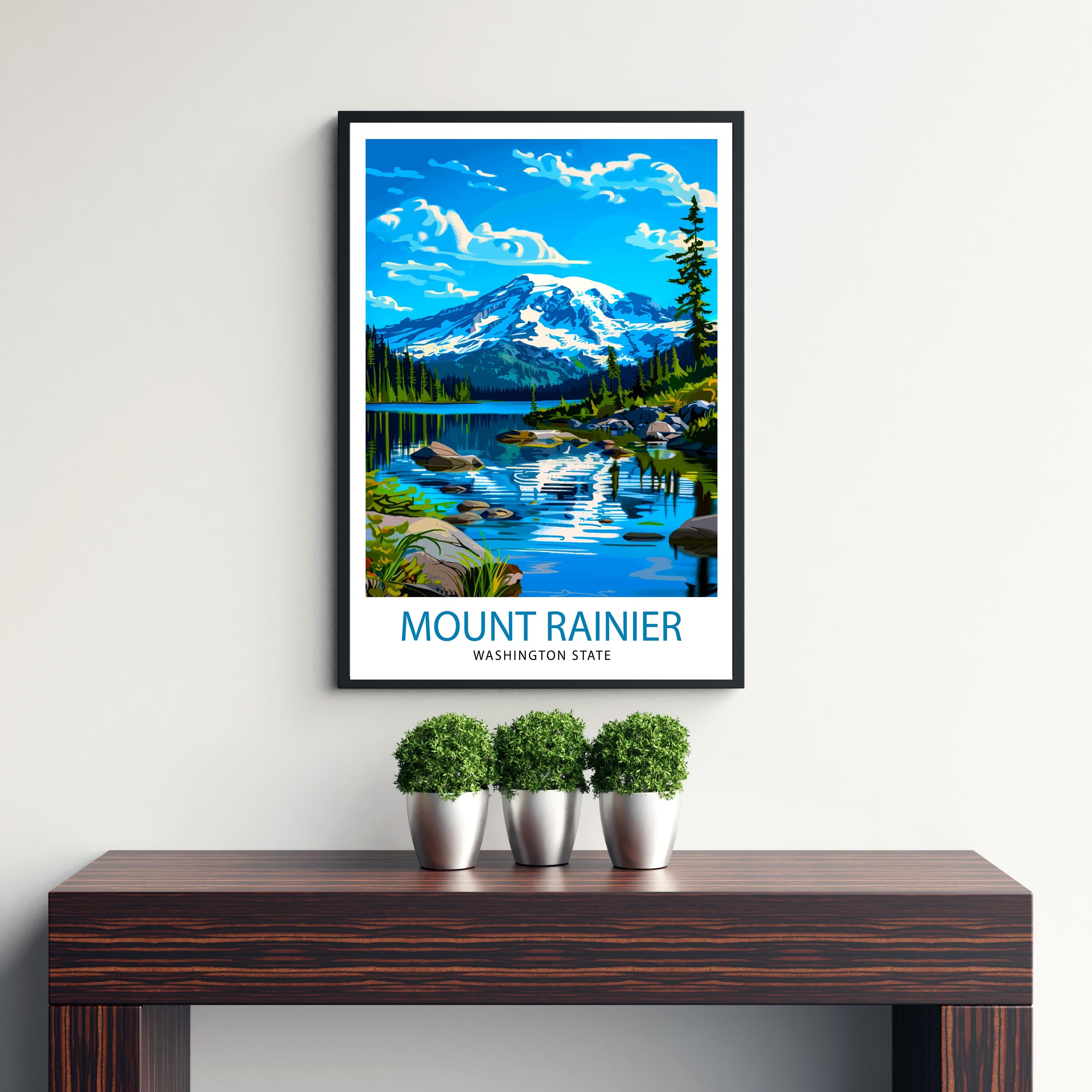 Mt. Rainier Travel Print Wall Decor Wall Art Rainier Landscape Wall Hanging Home Décor Pacific Northwest Gift Art Lovers Scenic Print