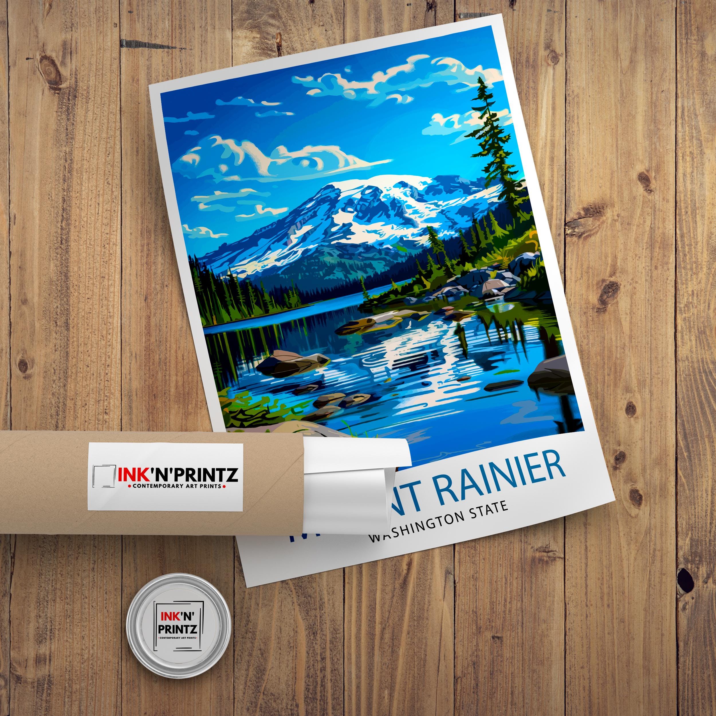 Mt. Rainier Travel Print Wall Decor Wall Art Rainier Landscape Wall Hanging Home Décor Pacific Northwest Gift Art Lovers Scenic Print