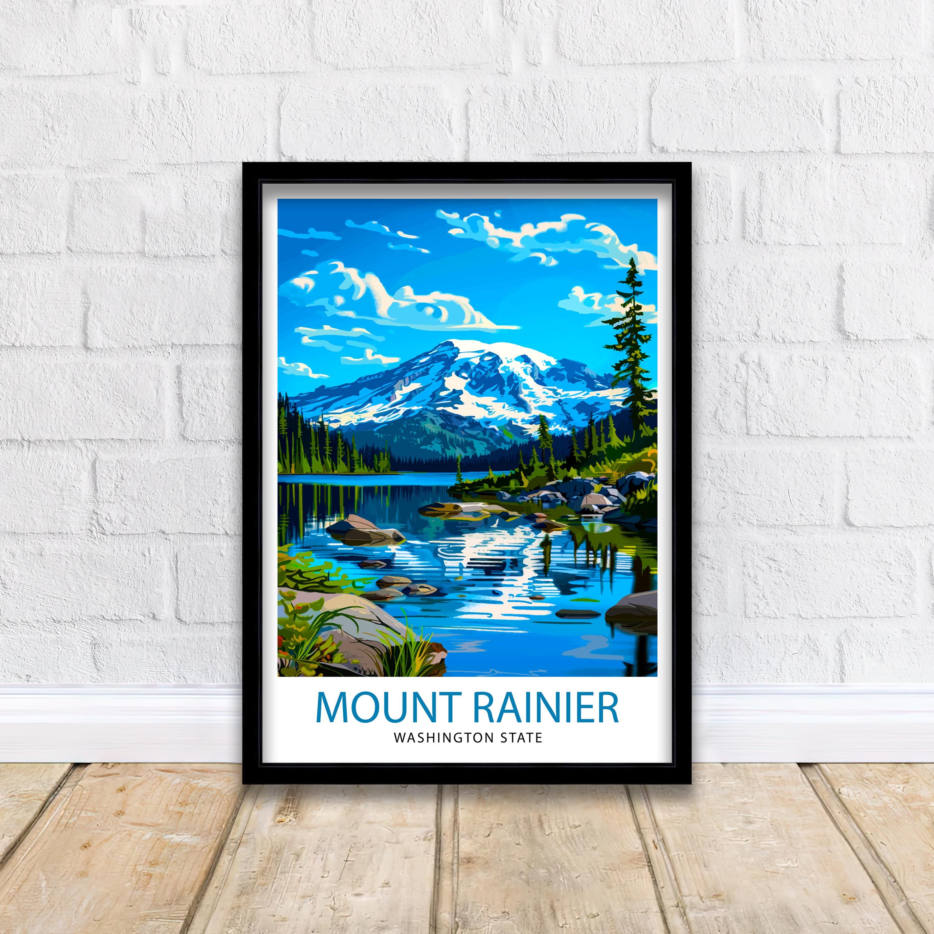Mt. Rainier Travel Print Wall Decor Wall Art Rainier Landscape Wall Hanging Home Décor Pacific Northwest Gift Art Lovers Scenic Print