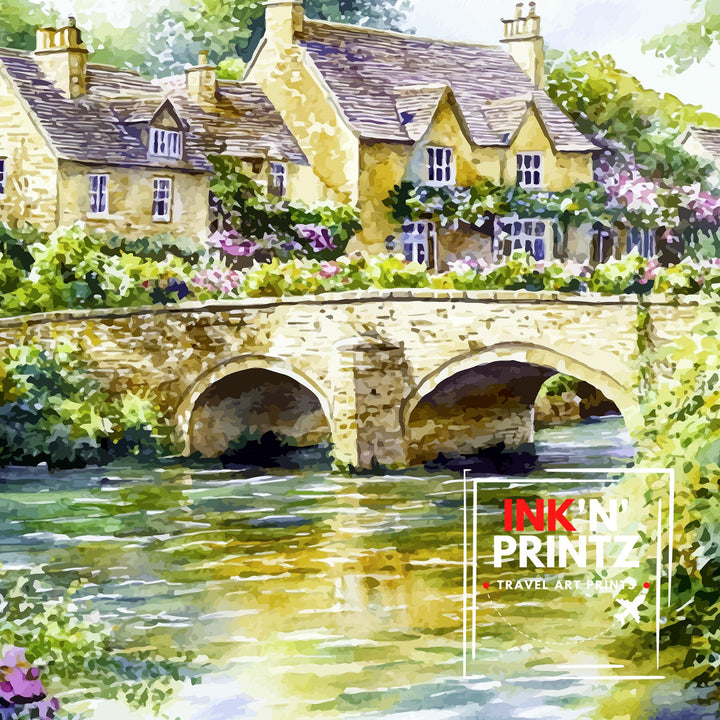 Bourton-on-the-Water Travel Poster Wall Decor Wall Art Cotswolds Landscape Wall Hanging Home Décor English Countryside Gift Art Lovers