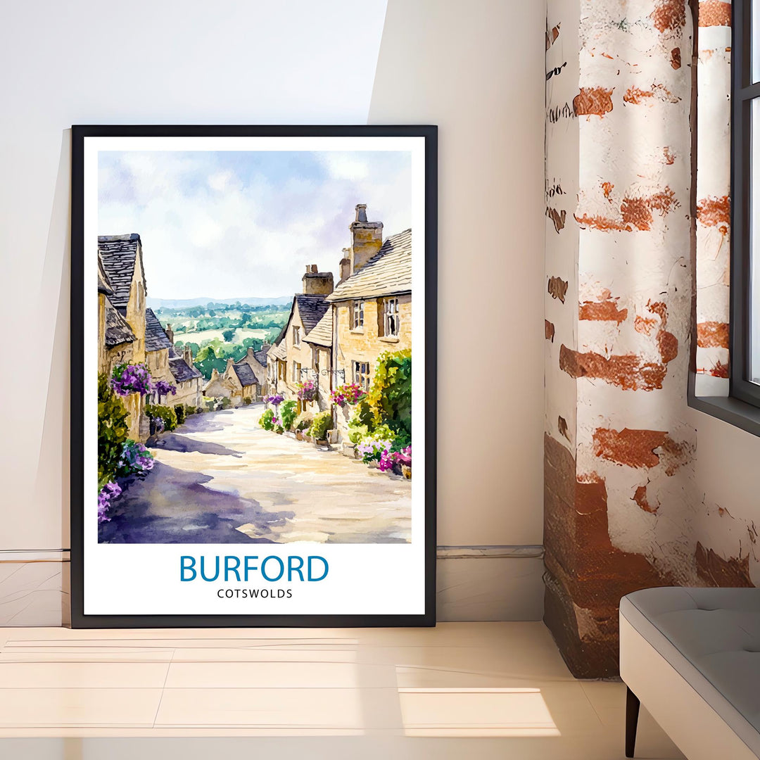 Burford Travel Poster Wall Decor Wall Art Cotswolds Landscape Wall Hanging Home Décor English Countryside Gift Art Lovers Scenic Print