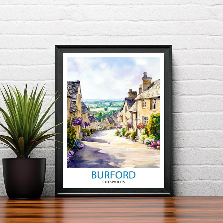 Burford Travel Poster Wall Decor Wall Art Cotswolds Landscape Wall Hanging Home Décor English Countryside Gift Art Lovers Scenic Print