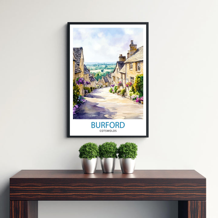 Burford Travel Poster Wall Decor Wall Art Cotswolds Landscape Wall Hanging Home Décor English Countryside Gift Art Lovers Scenic Print