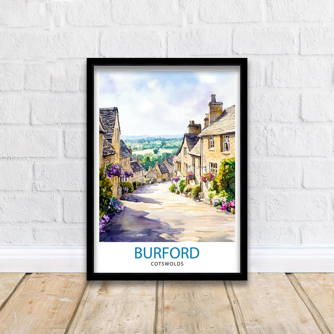 Burford Travel Poster Wall Decor Wall Art Cotswolds Landscape Wall Hanging Home Décor English Countryside Gift Art Lovers Scenic Print