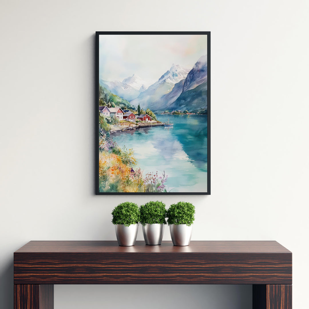 Olden Norway Watercolor Travel Poster