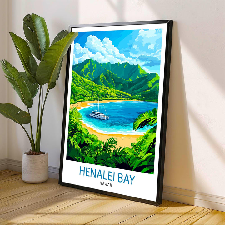 Hanalei Bay Hawaii Watercolor Travel Poster