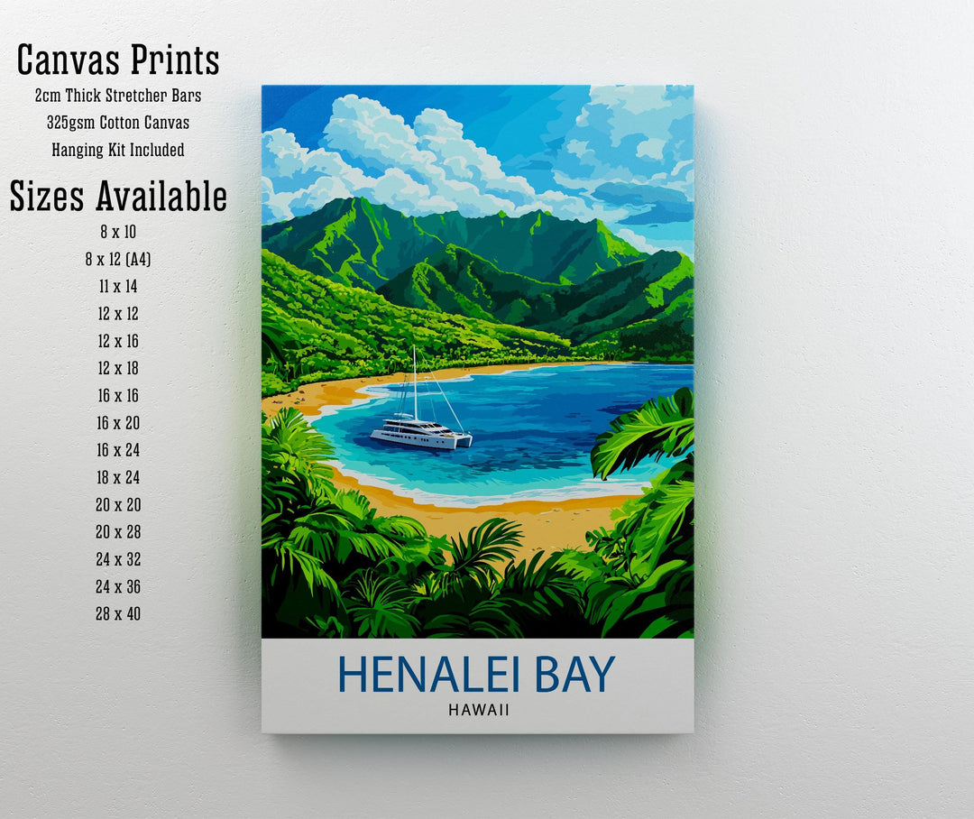 Hanalei Bay Hawaii Watercolor Travel Poster