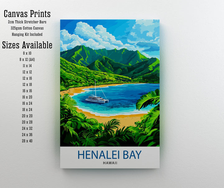 Hanalei Bay Hawaii Watercolor Travel Print Wall Decor Wall Art Hanalei Bay Landscape Wall Hanging Home Décor Hawaiian Coast Gift Art Lovers