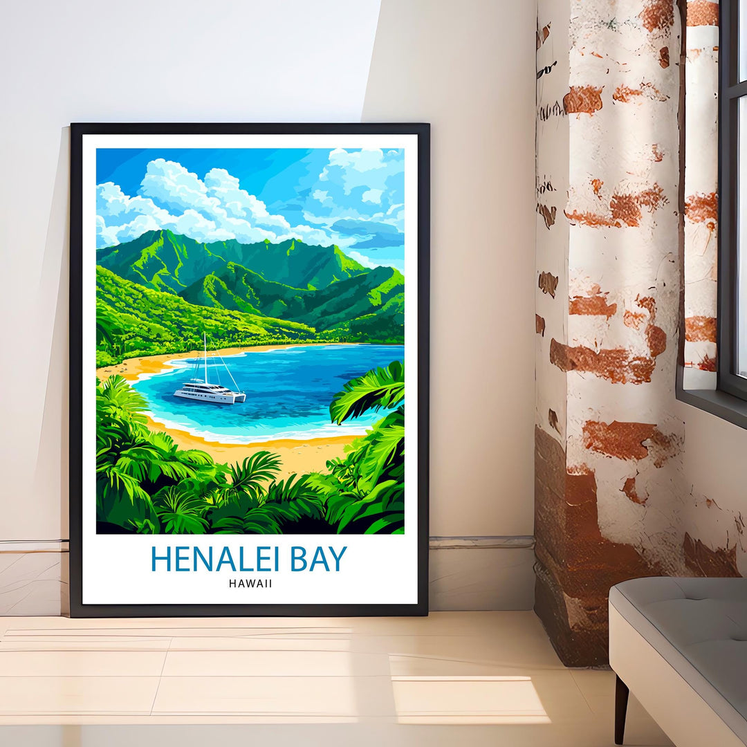 Hanalei Bay Hawaii Watercolor Travel Poster